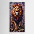 Lion Proud Oil Style vibrant canvas wall art featuring a majestic lion with a fiery, multicolored mane in dynamic brush strokes