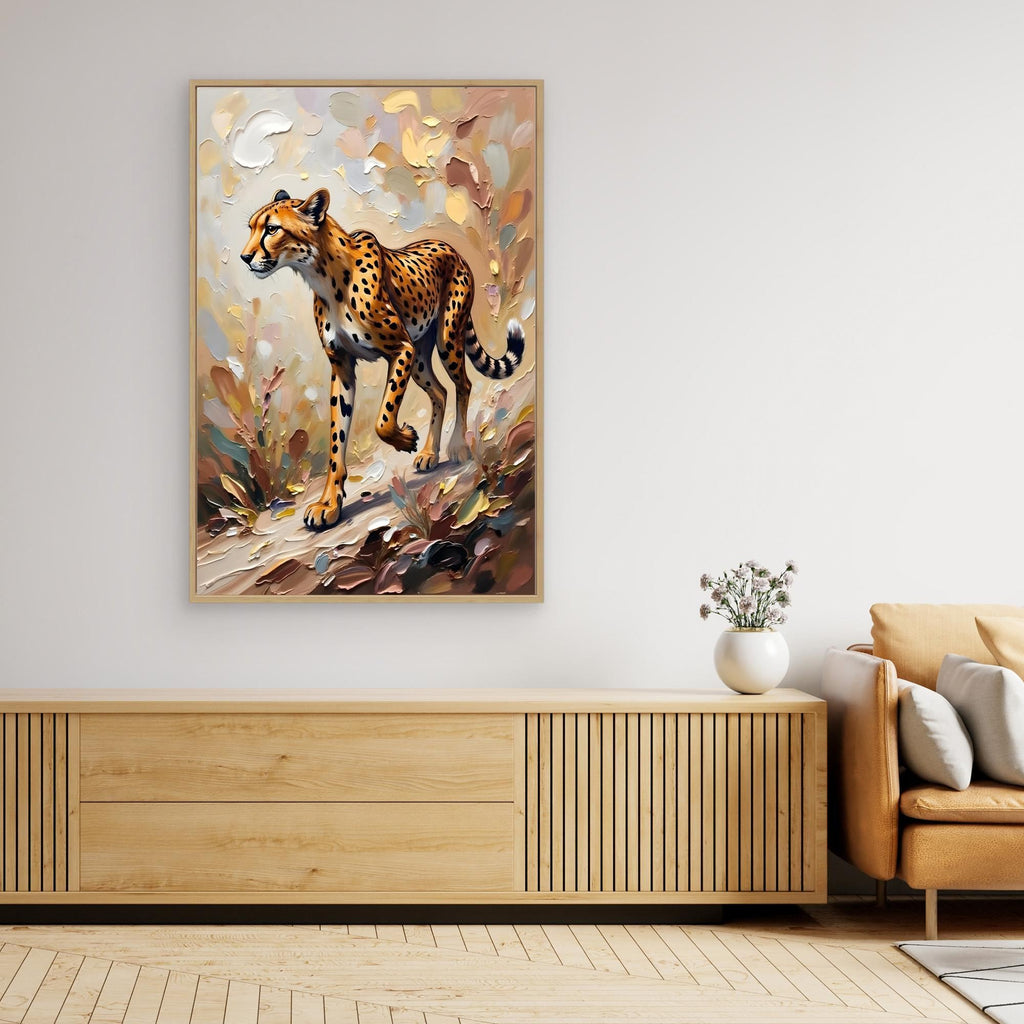 Muted Oil Style Cheetah Safari Cat Minimalist Wall Canvas