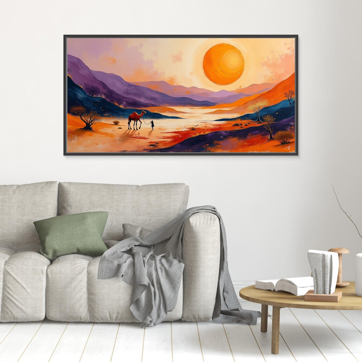 Traveller In Dessert Sands At Sunset Canvas Wall Art