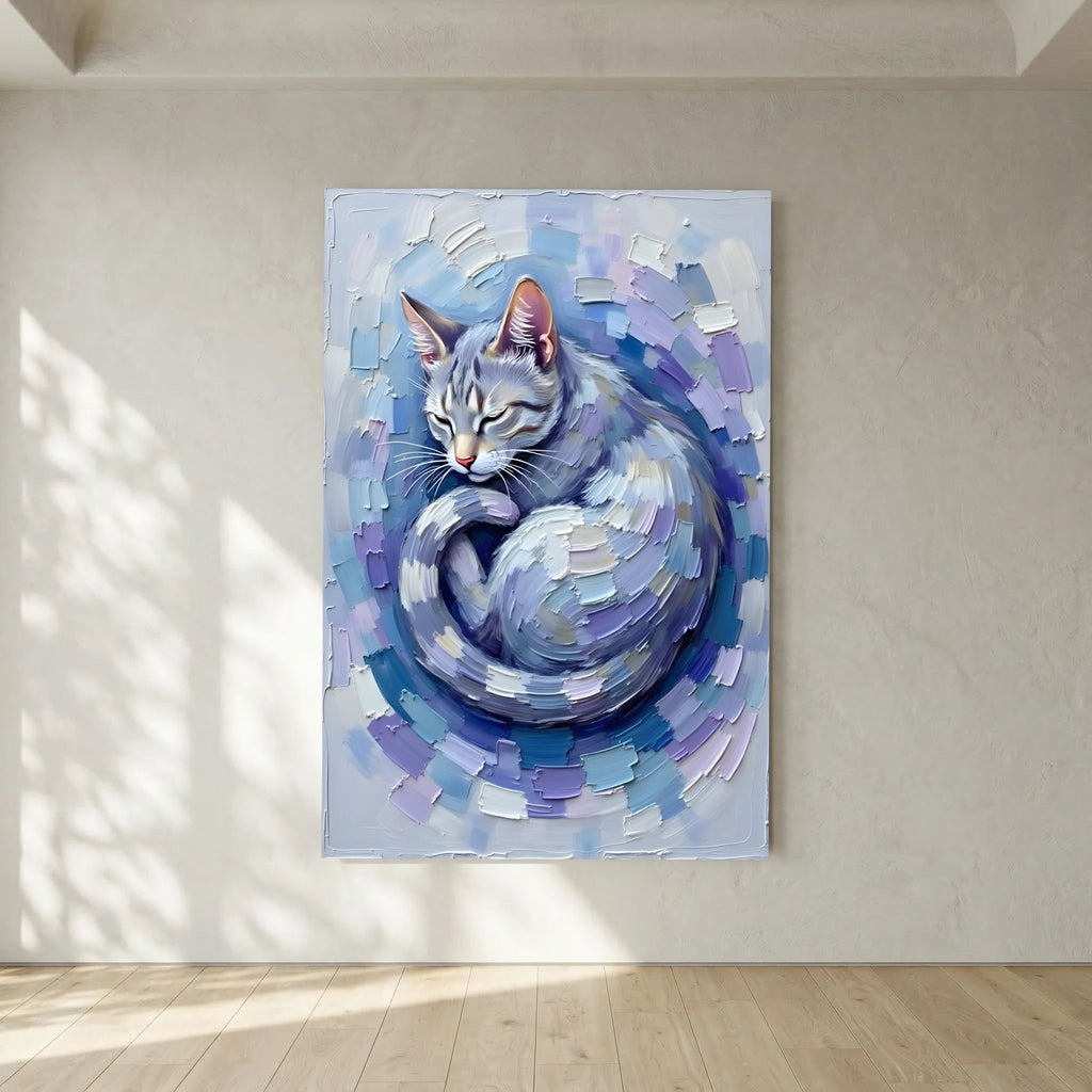 Patel Blue Domestic Cat Oil Style Canvas Minimalist Decor