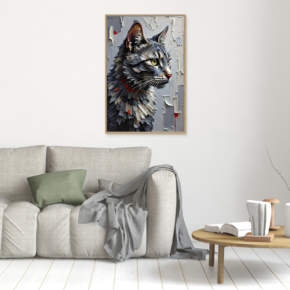 Statement Oil Style Domestic Gray Cat Minimalist Wall Canvas