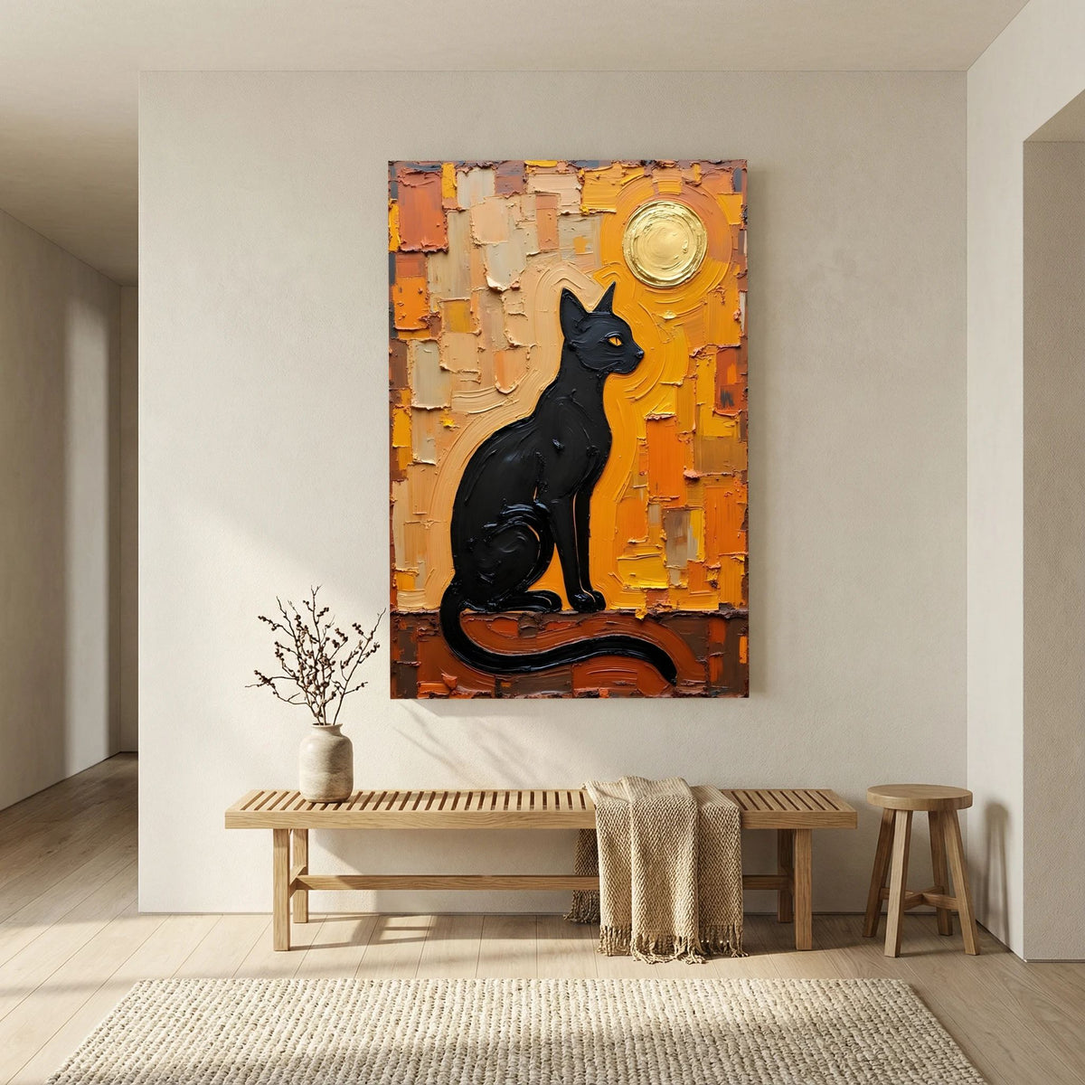 Domestic Cat Abstract Oil Style Canvas Minimalist Wall Decor