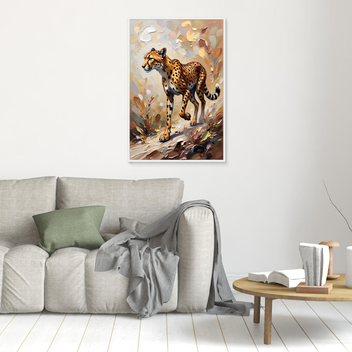 Muted Oil Style Cheetah Safari Cat Minimalist Wall Canvas