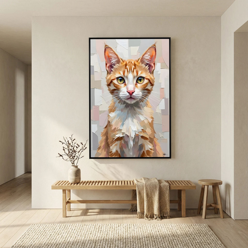 Cute Kitten Abstract Oil Style Minimalist Canvas Kids Room