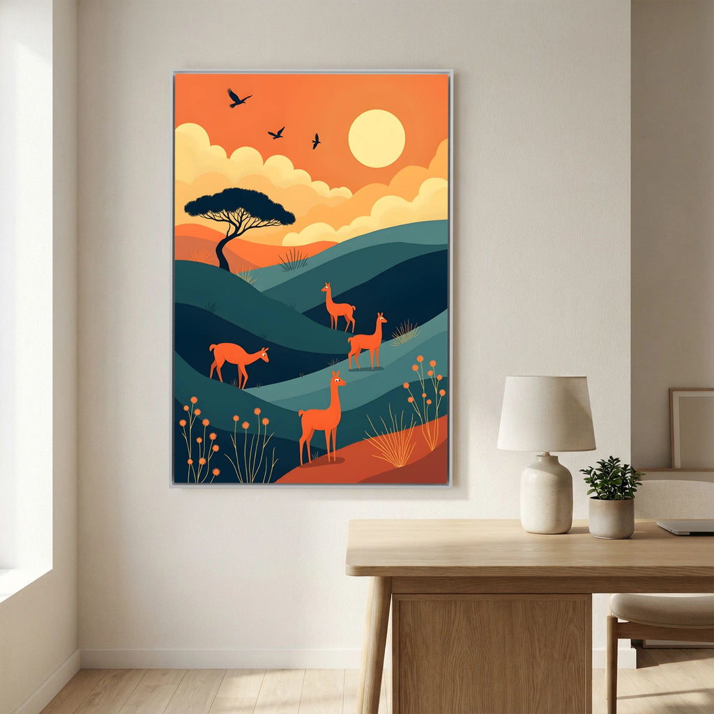 Alpaca At Sunset Abstract Wall Canvas