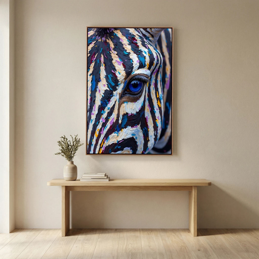Zebra Monochrome A Hint Of Colour Minimalist Oil Style Canvas 