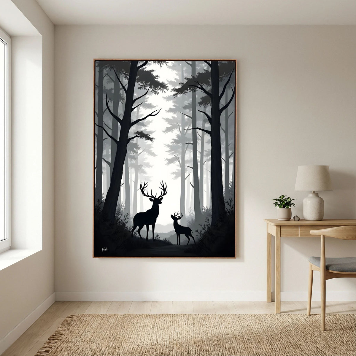 Night Forest Stag & Doe Wall Canvas 