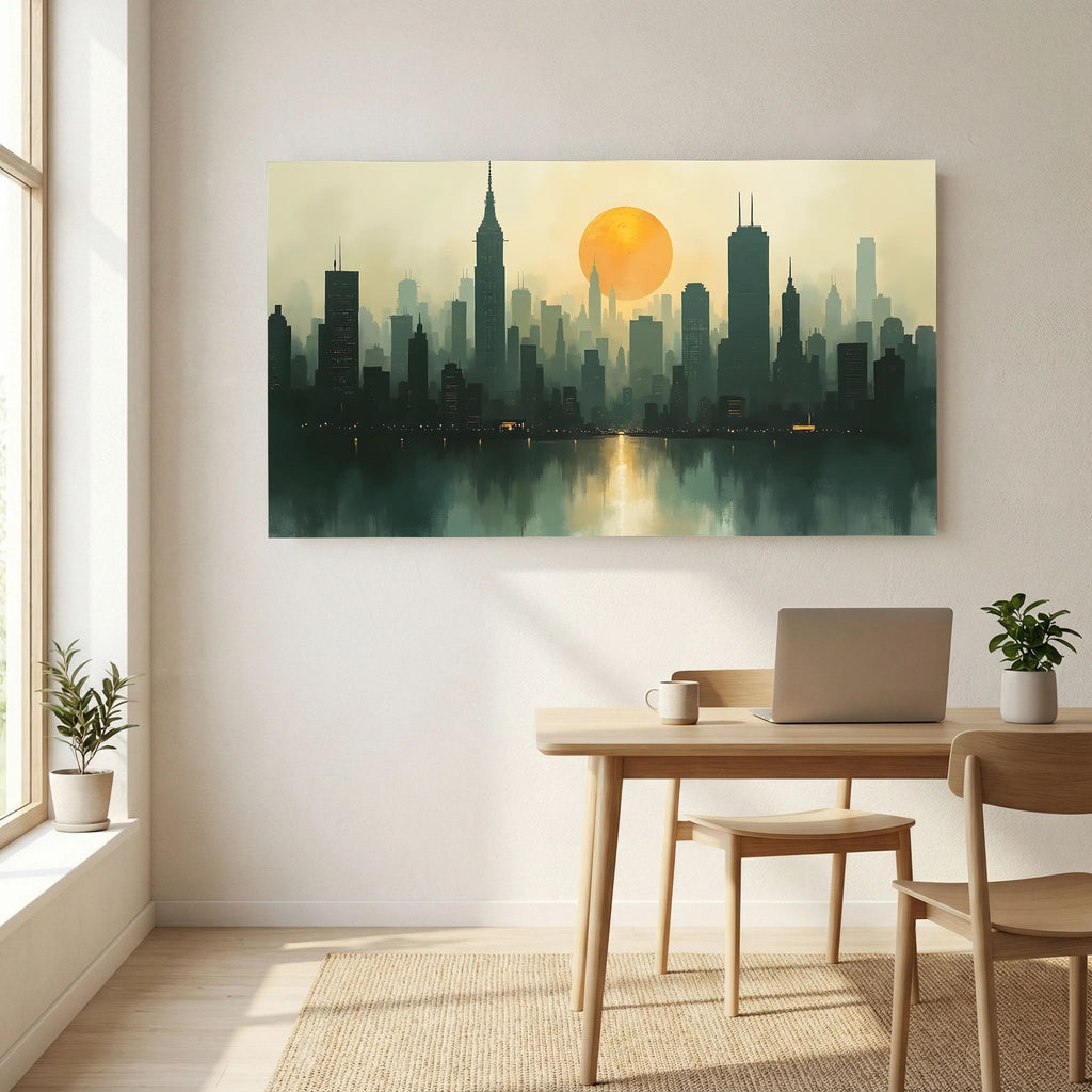 Minimalist Cityscape At Sunset 