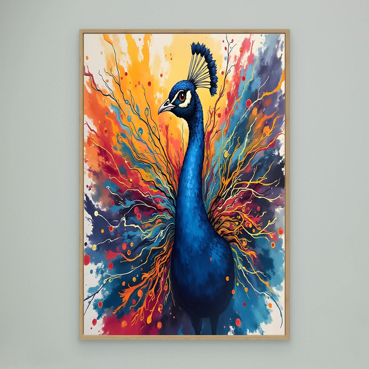 Electric Blue Peacock Ink Style Canvas