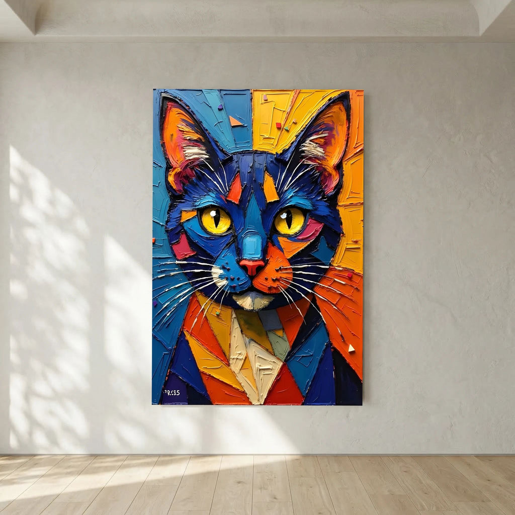 Vibrant Oil Style Domestic Cat Minimalist Wall Decor