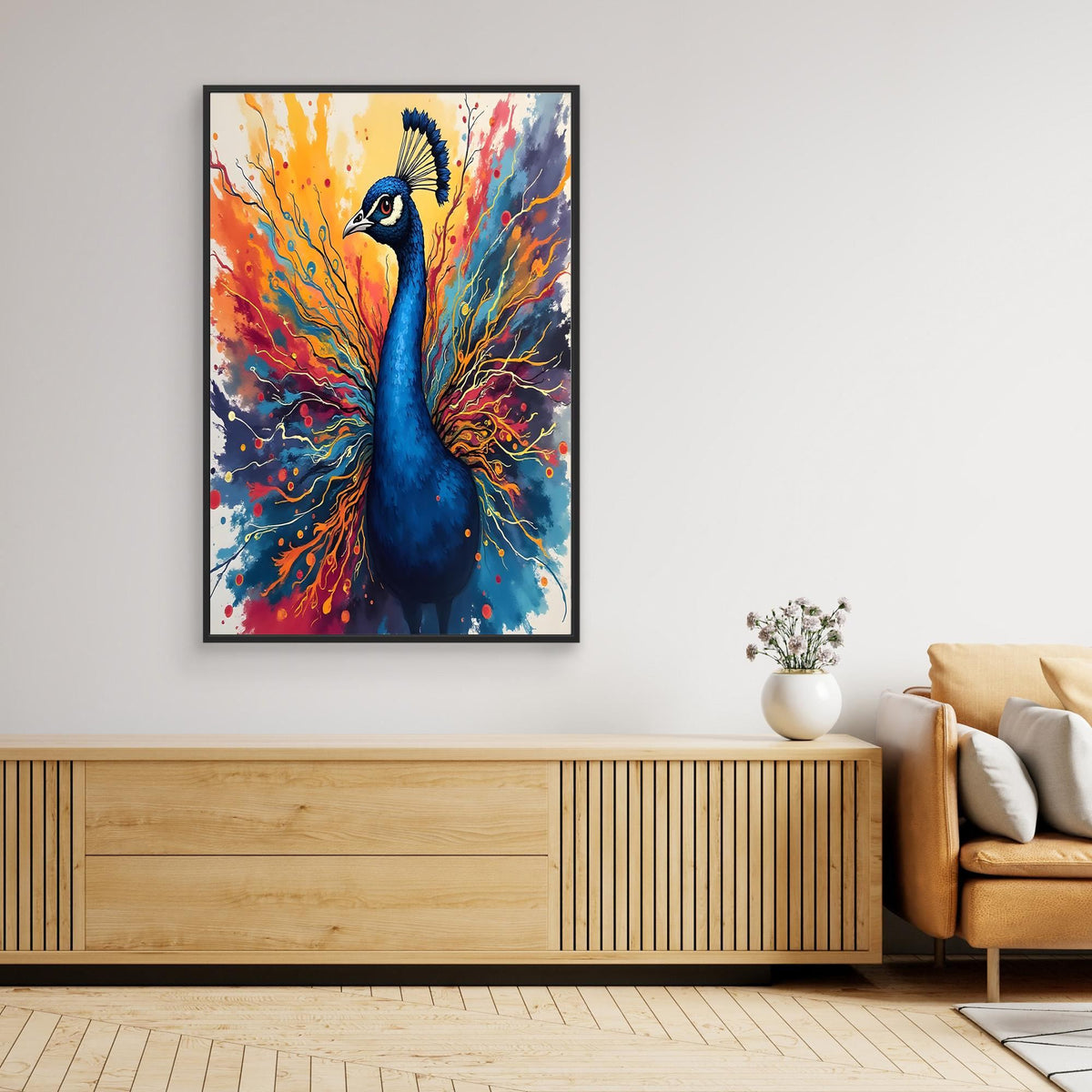 Electric Blue Peacock Ink Style Canvas