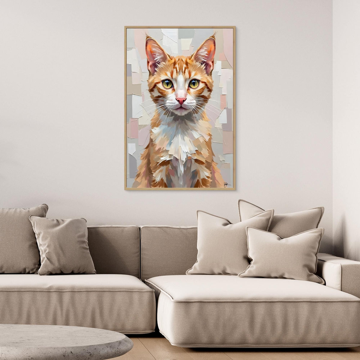 Cute Kitten Abstract Oil Style Minimalist Canvas Kids Room