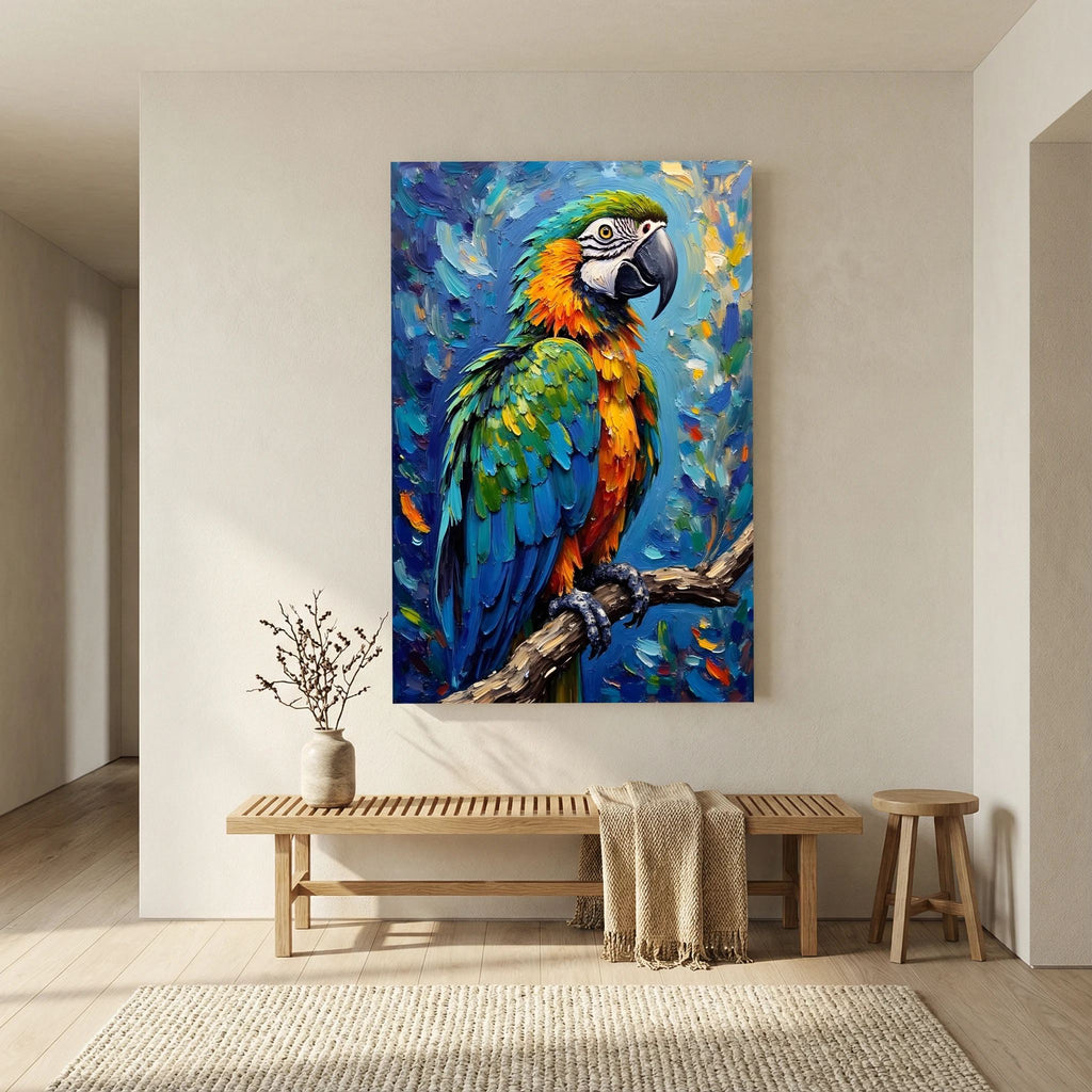 Electric Blue Macaw Oil Style Canvas Minimalist Wall Decor
