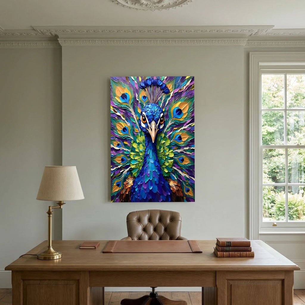 Vibrant Abstract  Oil Style Peacock Minimalist Decor