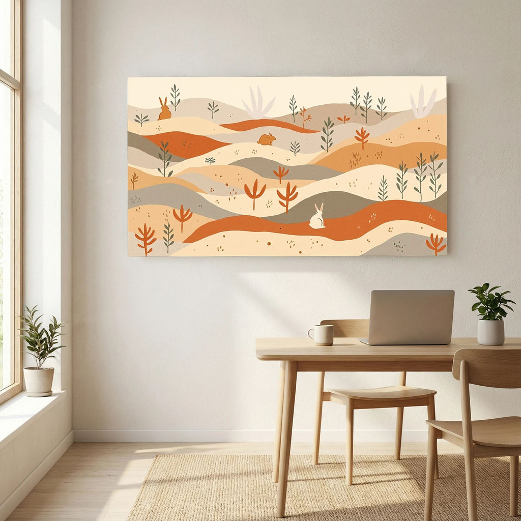 Rabbits On The Pastures Wall Canvas
