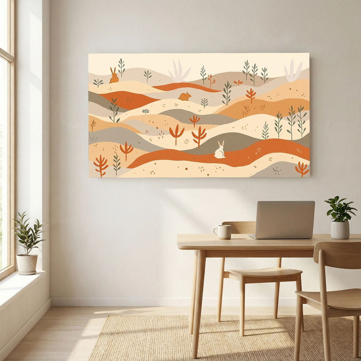 Rabbits On The Pastures Wall Canvas