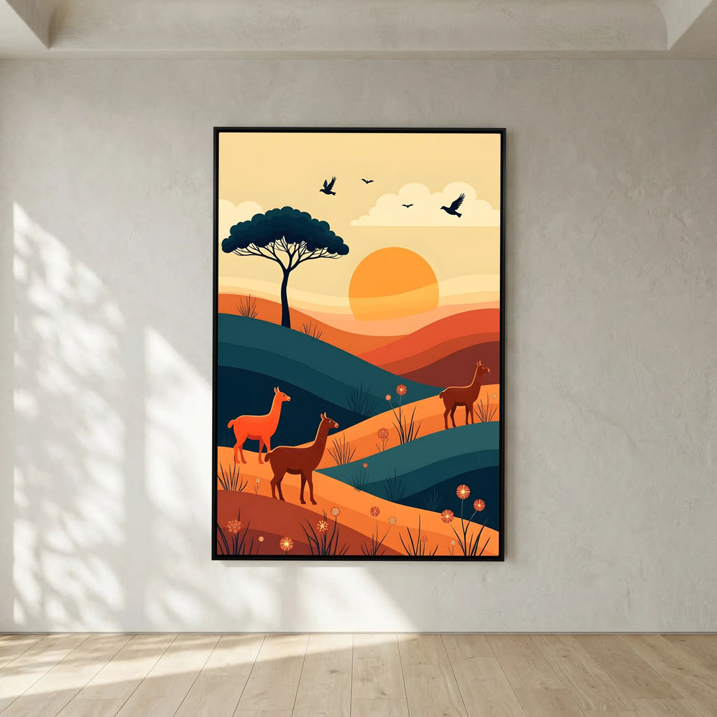 Trio Of Alpaca On Planes Canvas Wall Art