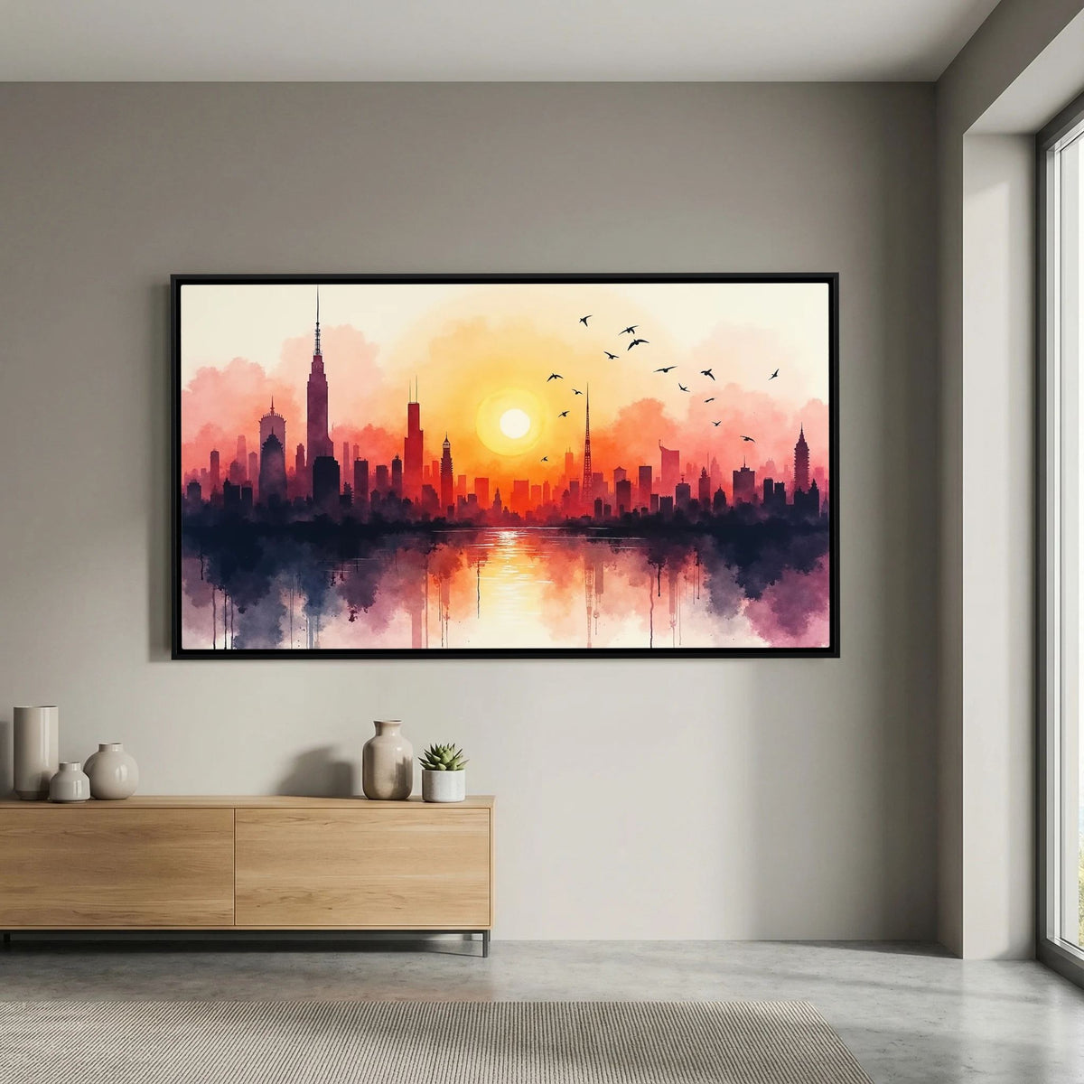 Minimalist Cityscape At Sunset 