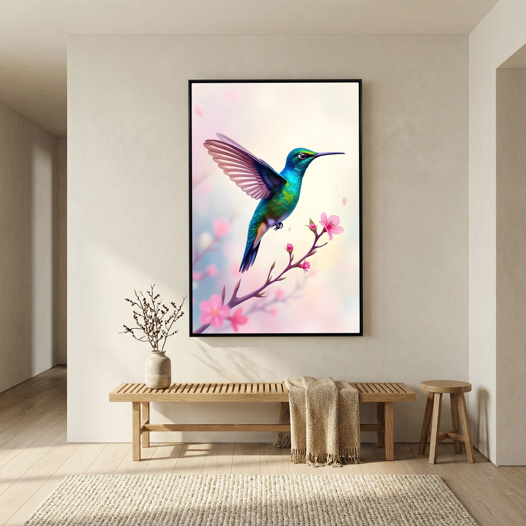 Vibrant Humming Bird Minimalist Canvas Wall Art