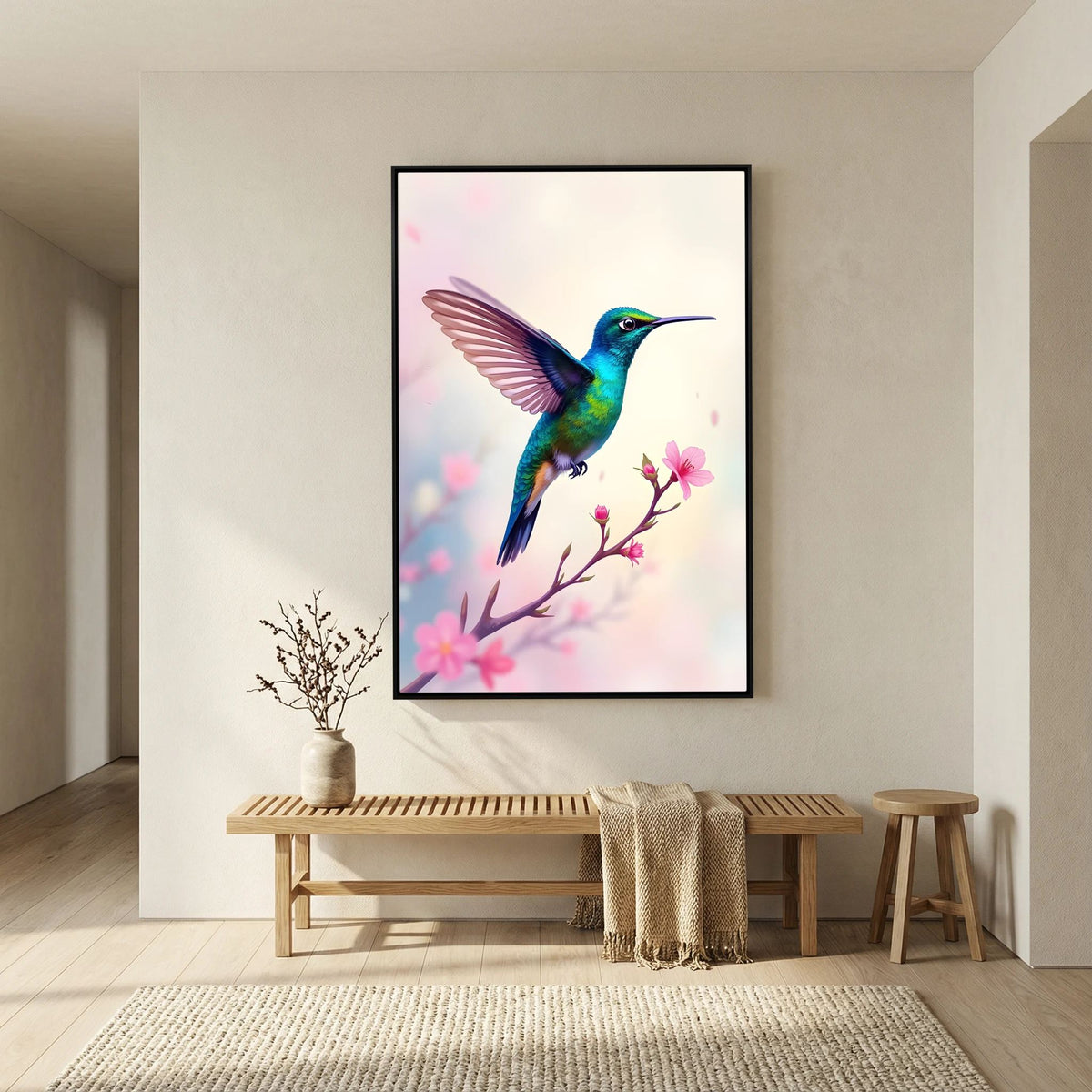 Vibrant Humming Bird Minimalist Canvas Wall Art