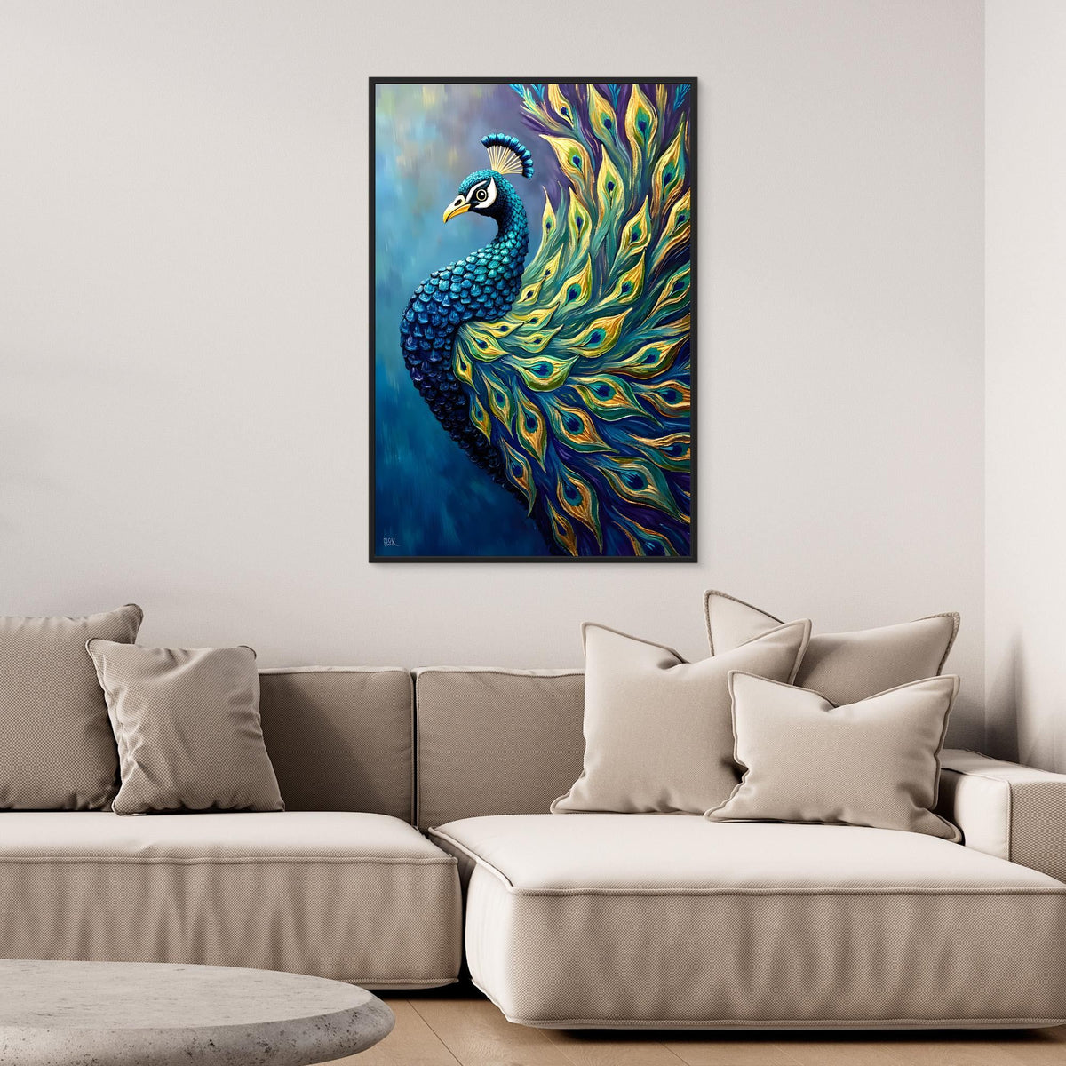 Art Deco Abstract Peacock Electric Blue Wall Canvas 
