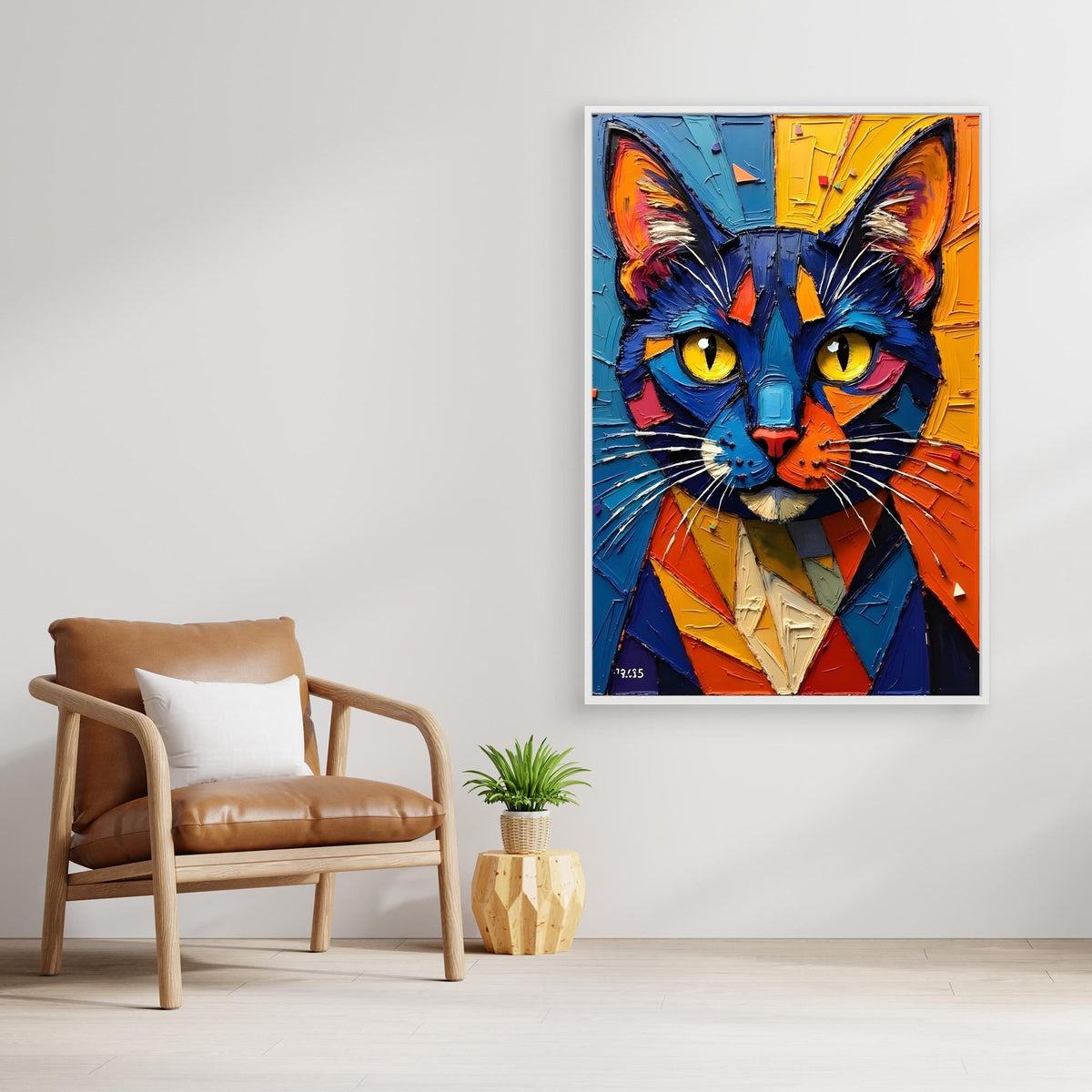 Vibrant Oil Style Domestic Cat Minimalist Wall Decor