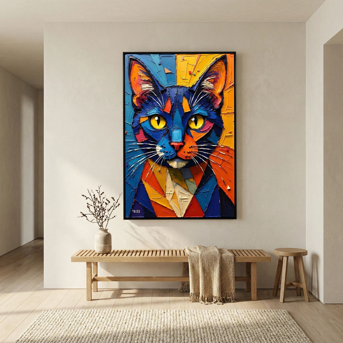 Vibrant Oil Style Domestic Cat Minimalist Wall Decor
