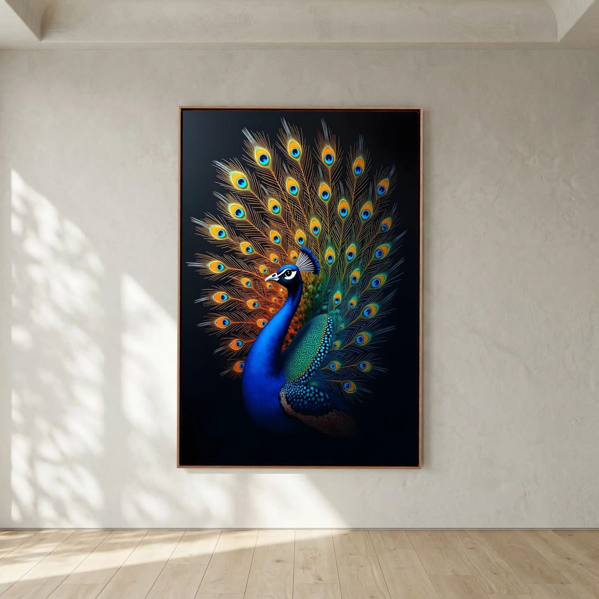 Vibrant Abstract Peacock Black Background Minimalist Wall Canvas