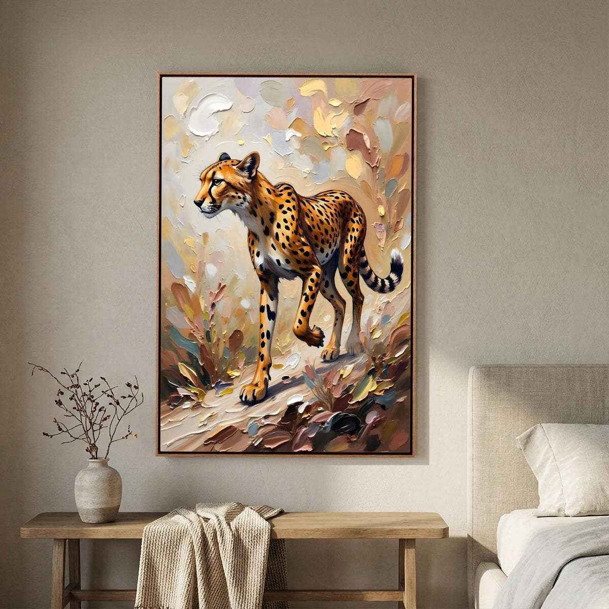 Muted Oil Style Cheetah Safari Cat Minimalist Wall Canvas