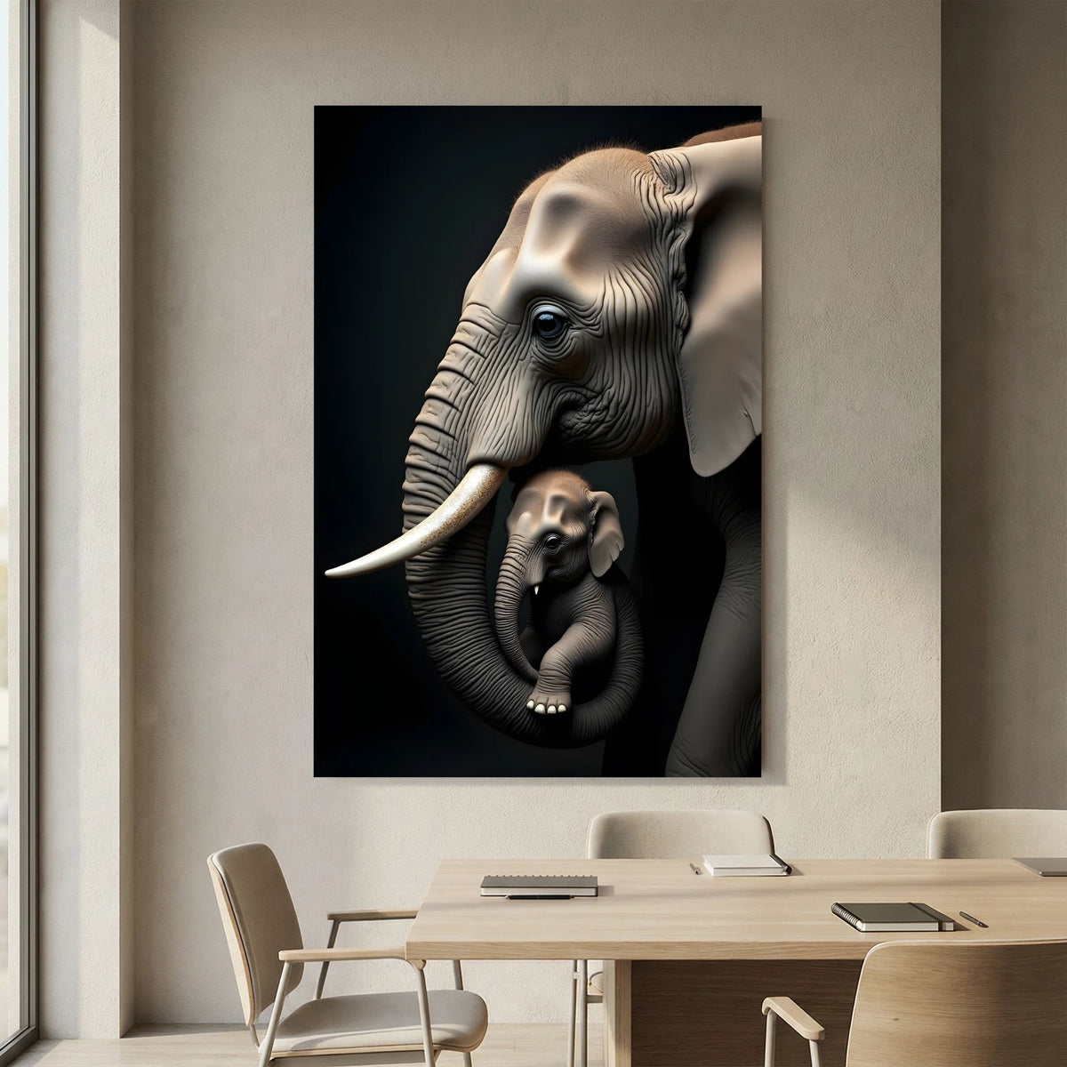 Abstract Elephant Canvas Wall Art, Modern Safari Nursery Print, Warm Toned Statement Decor, Poly-Cotton Framed Wildlife Art, Gift