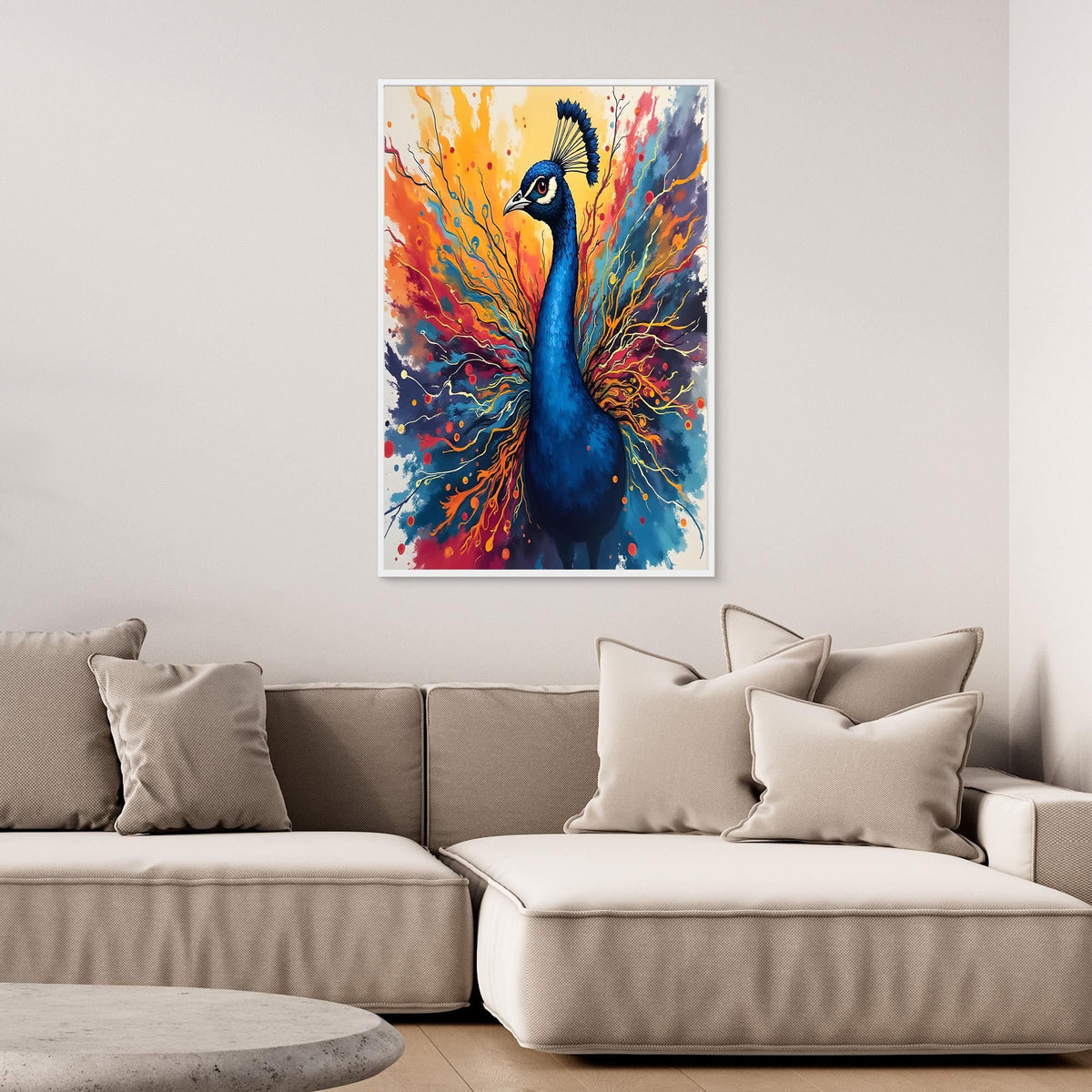 Electric Blue Peacock Ink Style Canvas