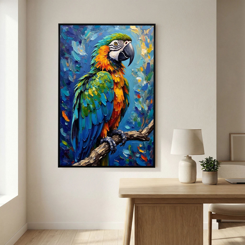 Electric Blue Macaw Oil Style Canvas Minimalist Wall Decor