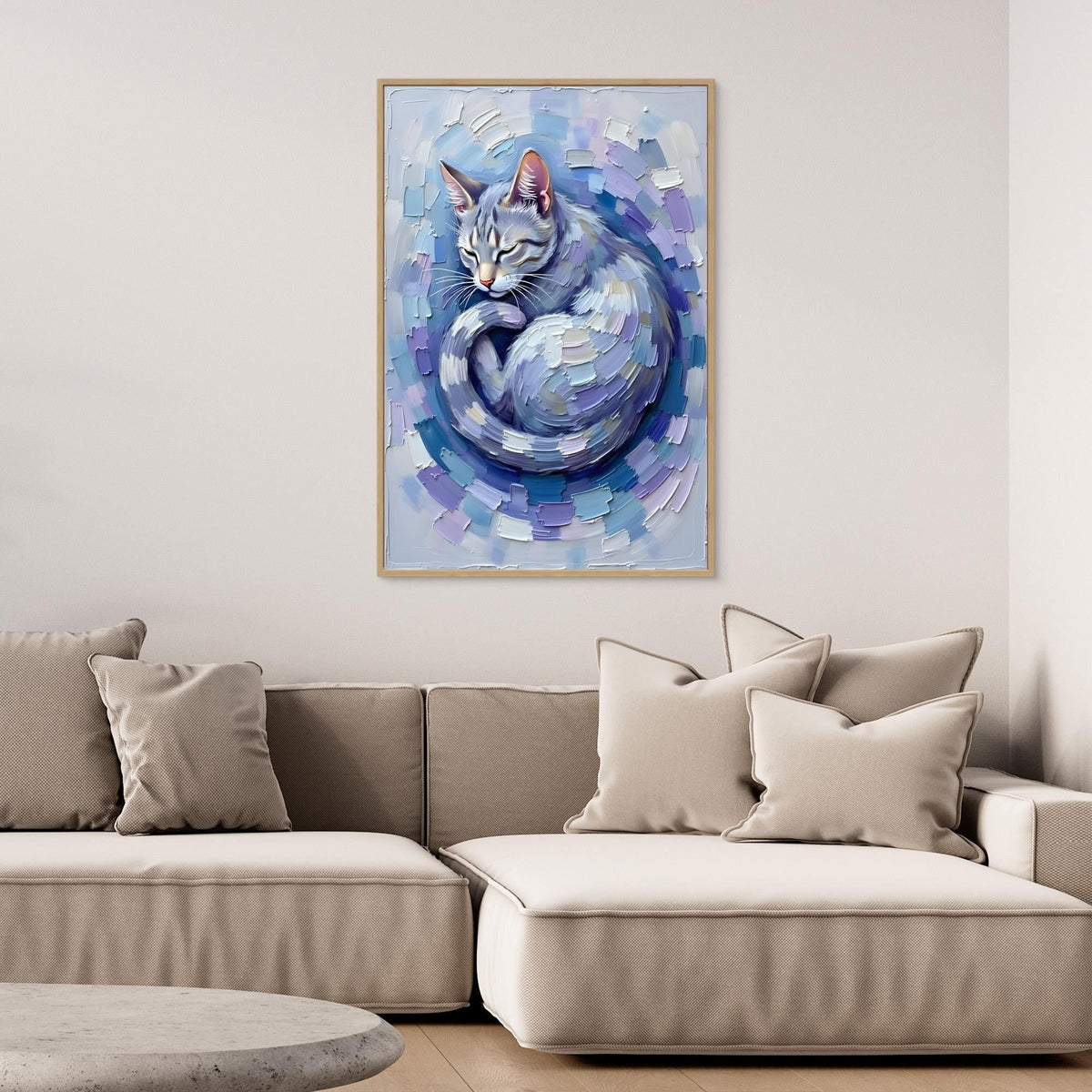Patel Blue Domestic Cat Oil Style Canvas Minimalist Decor