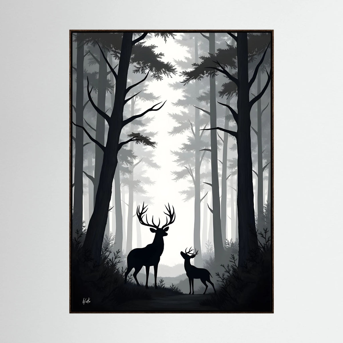 Night Forest Stag & Doe Wall Canvas 