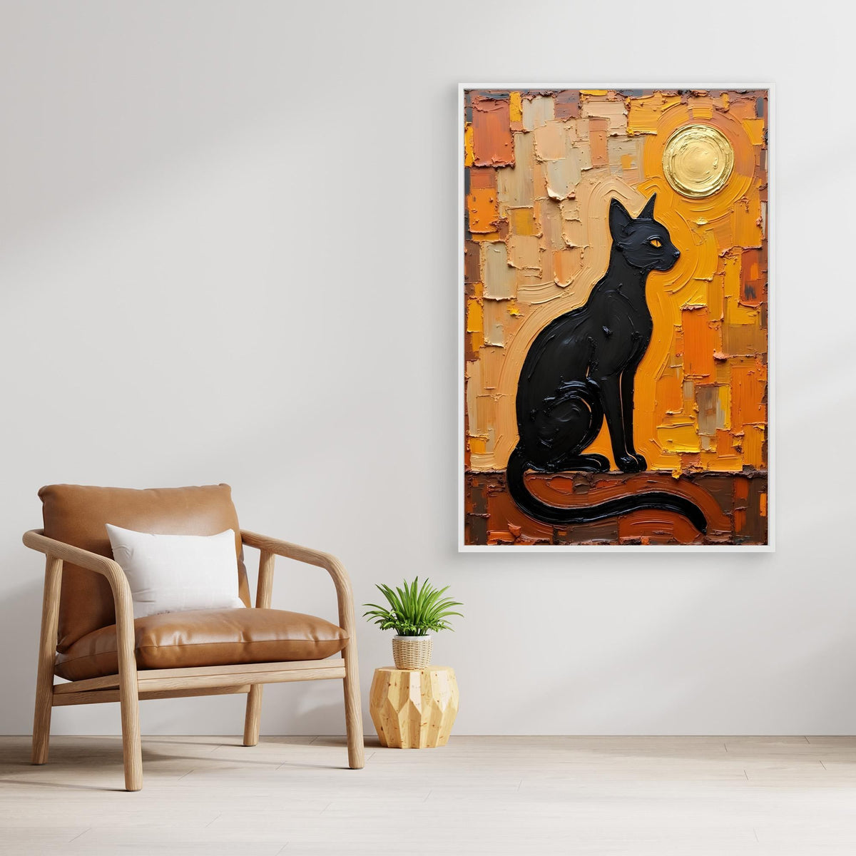 Domestic Cat Abstract Oil Style Canvas Minimalist Wall Decor