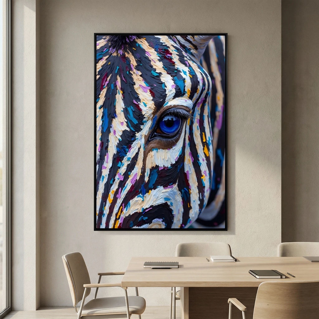 Zebra Monochrome A Hint Of Colour Minimalist Oil Style Canvas 
