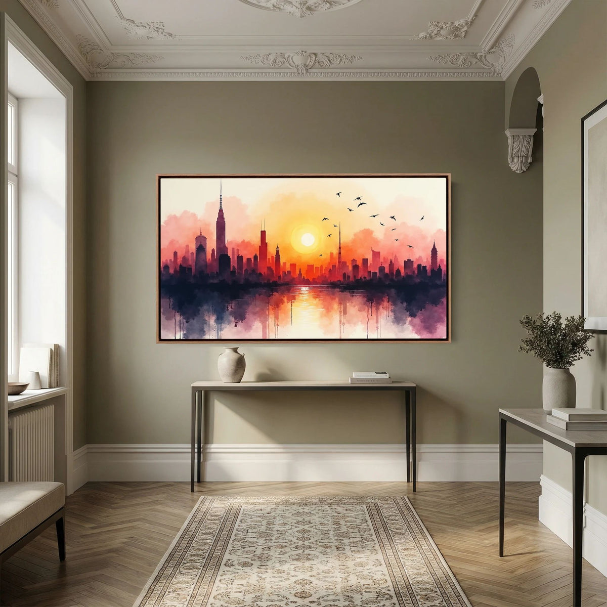 Minimalist Cityscape At Sunset 