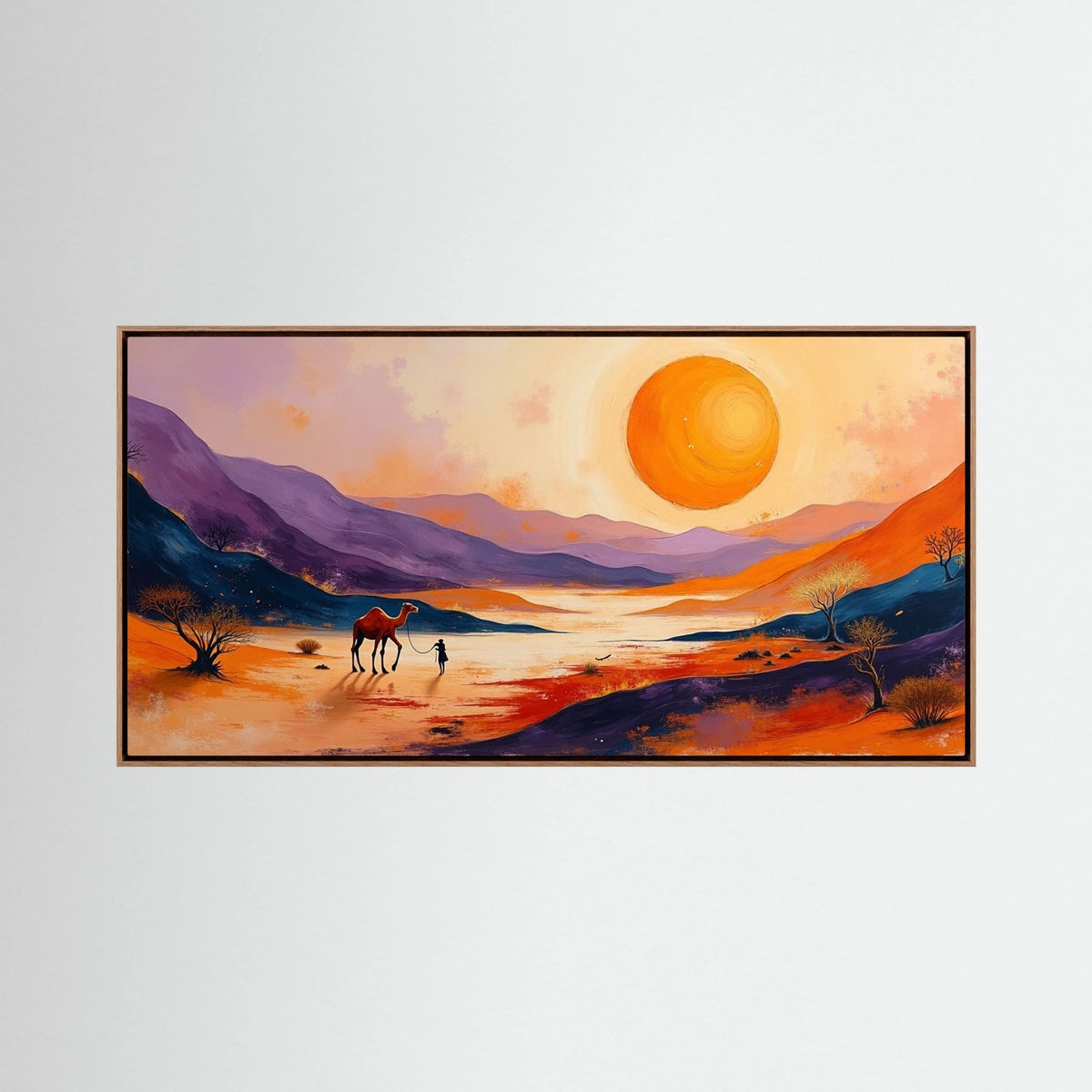 Traveller In Dessert Sands At Sunset Canvas Wall Art
