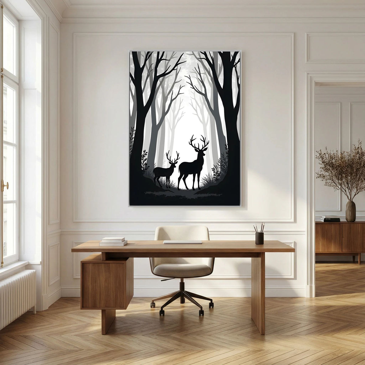 Black & White Forest Deer