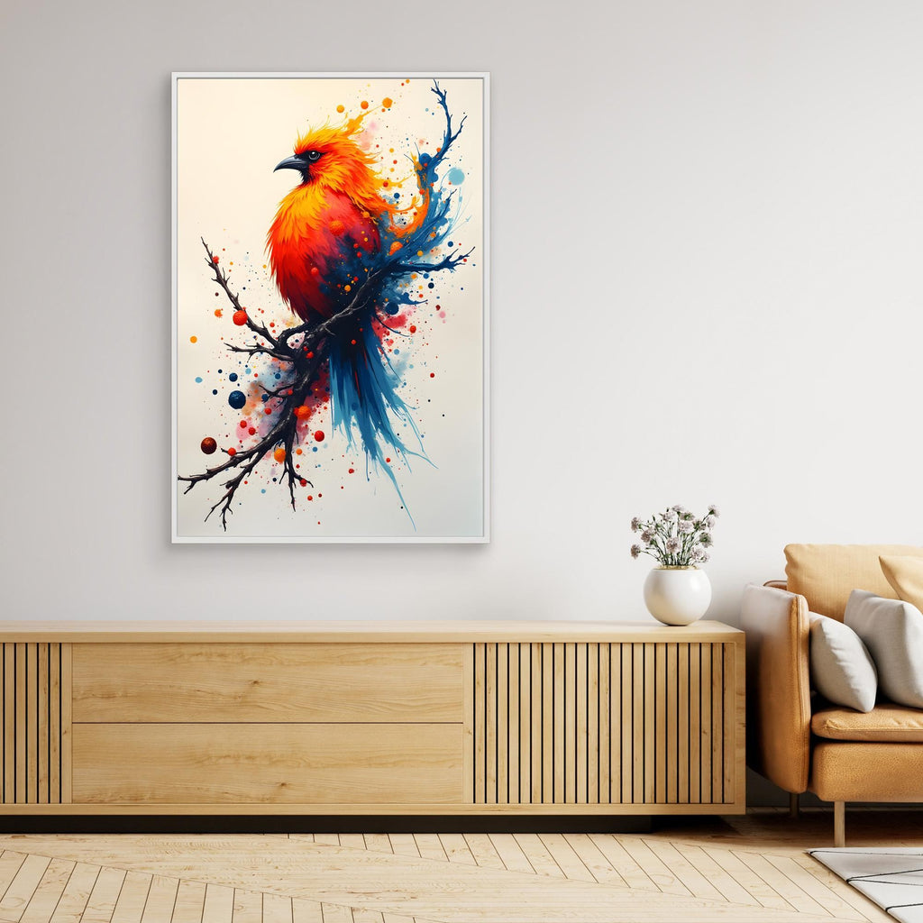 Vibrant Bird On A Branch Minimalist Ink Style Canvas