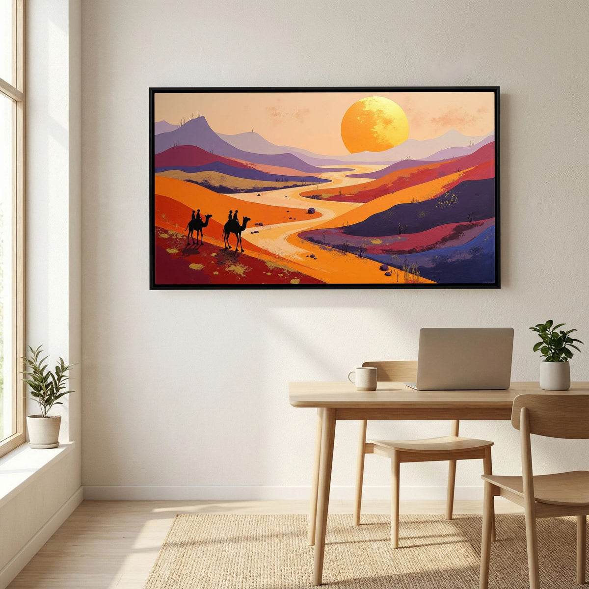 Camel Duo In The Desert Sands Abstract Wall Canvas