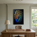Vibrant Abstract Peacock Black Background Minimalist Wall Canvas
