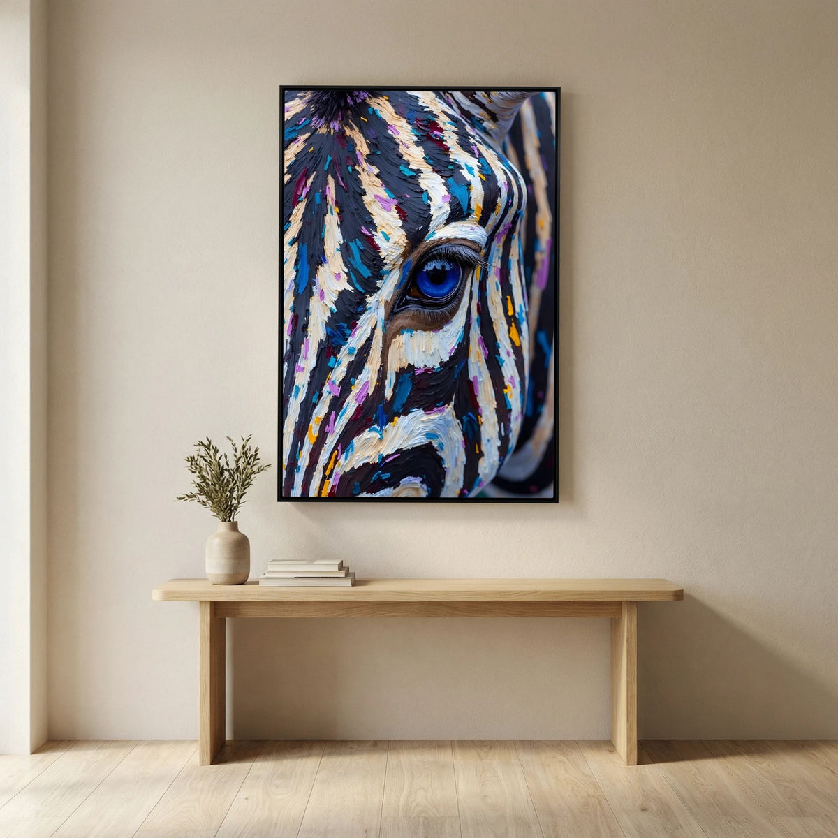 Zebra Monochrome A Hint Of Colour Minimalist Oil Style Canvas 