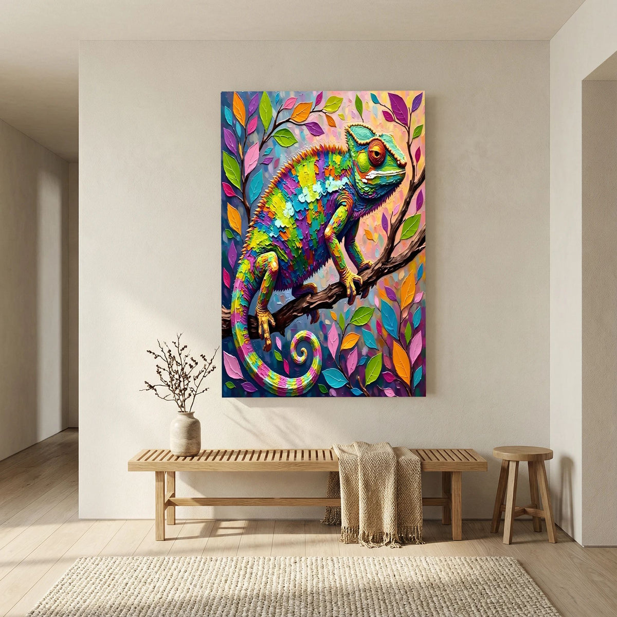 Vibrant Multi-colour Chameleon Bold Abstract Oli Style Wall Canvas