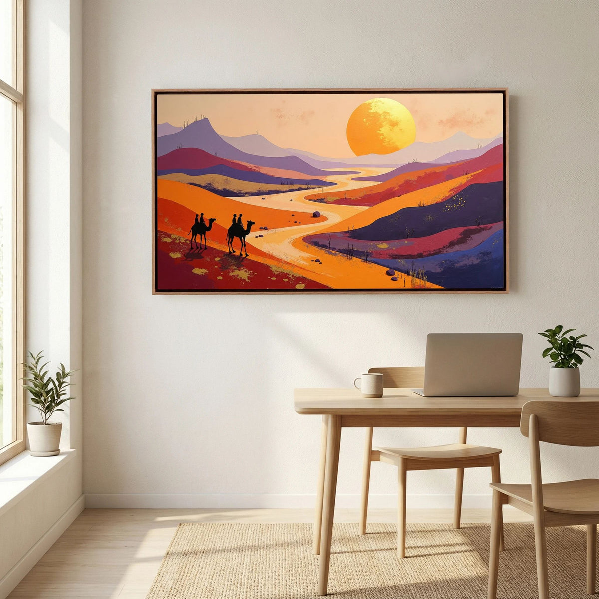 Camel Duo In The Desert Sands Abstract Wall Canvas