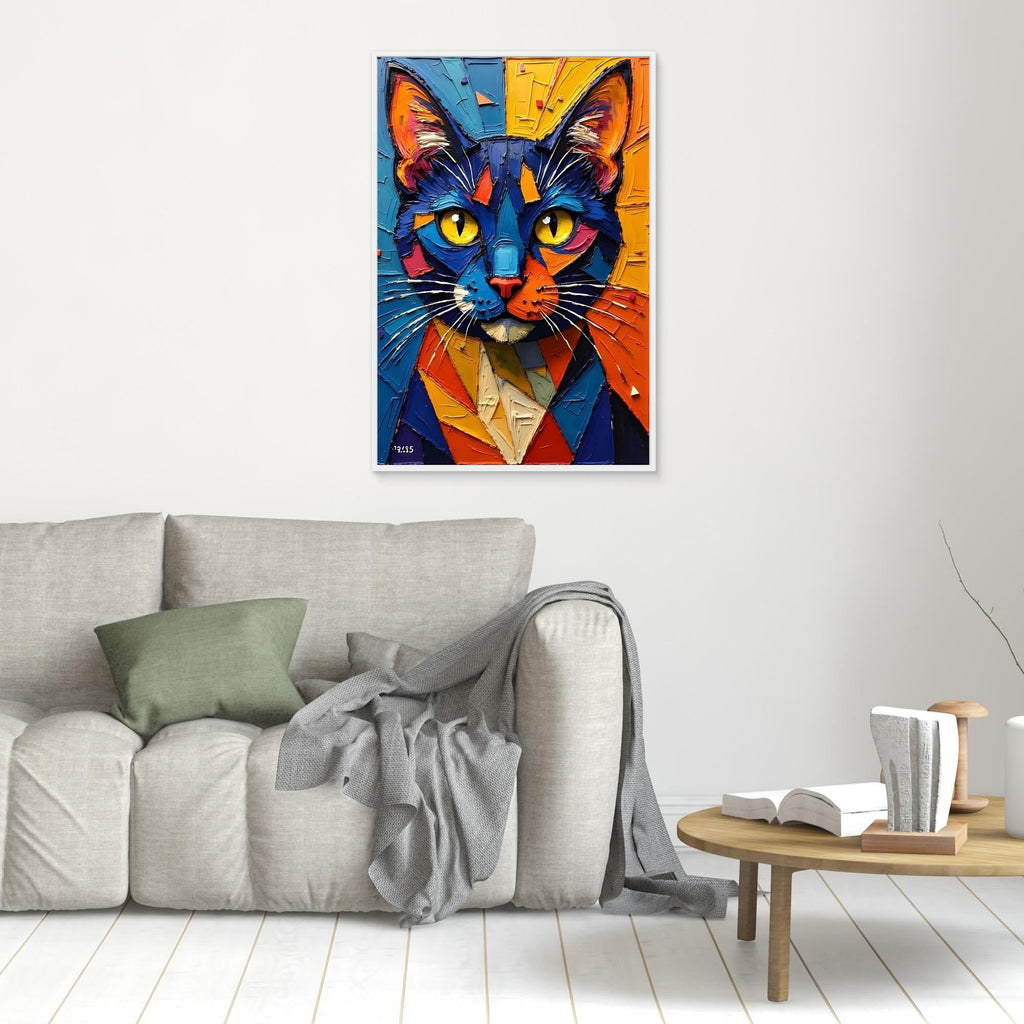 Vibrant Oil Style Domestic Cat Minimalist Wall Decor