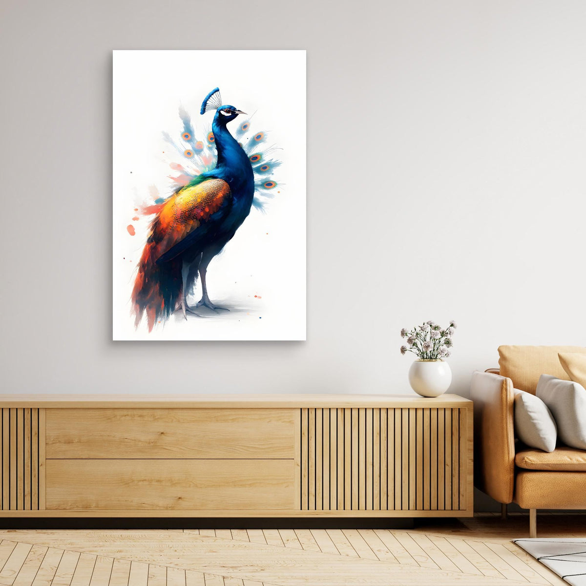 Abstract Peacock Canvas Wall Art Print Modern Oil Style Minimalist