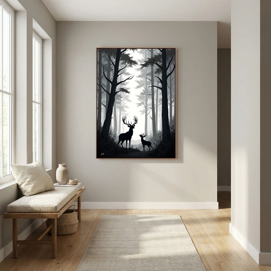 Night Forest Stag & Doe Wall Canvas 