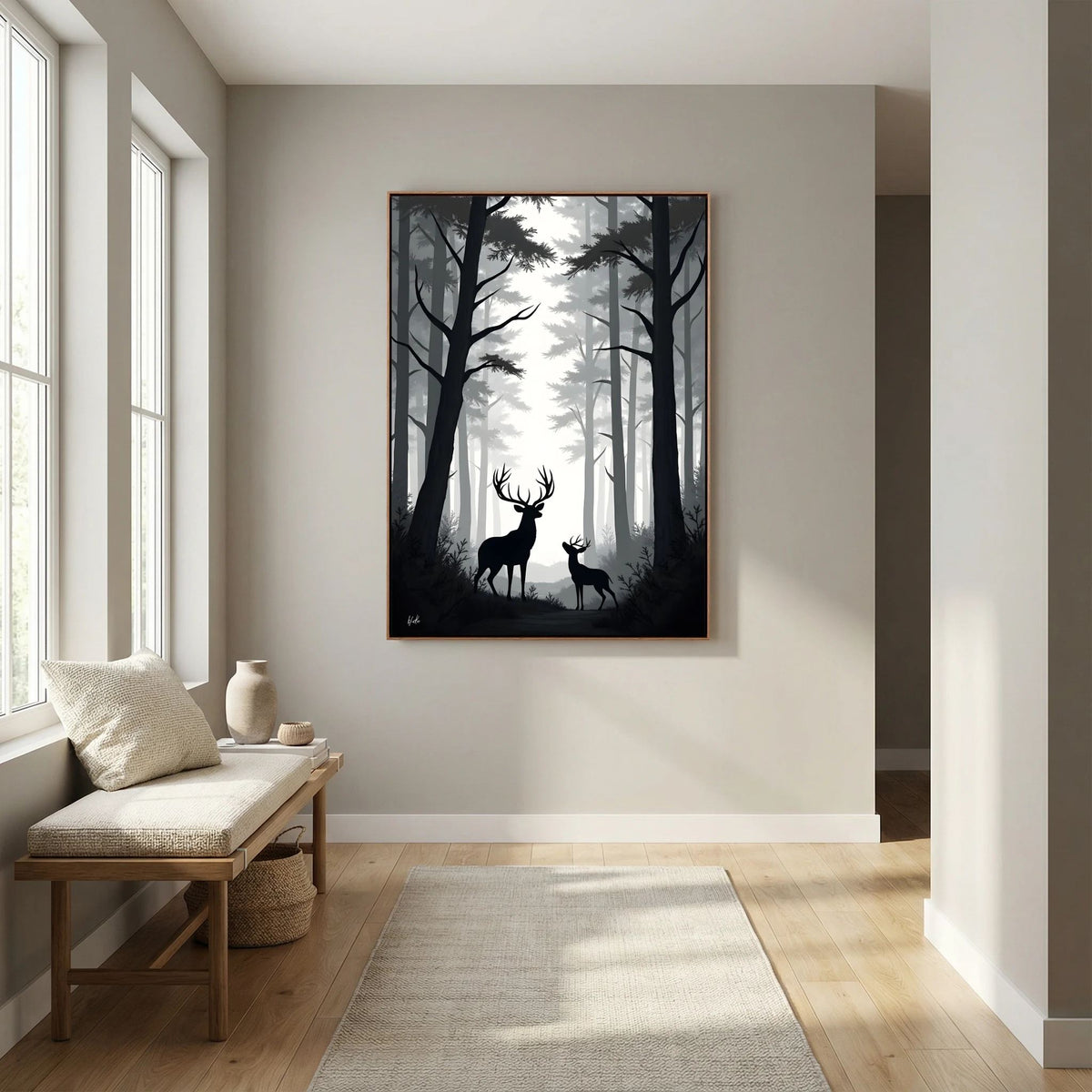 Night Forest Stag & Doe Wall Canvas 