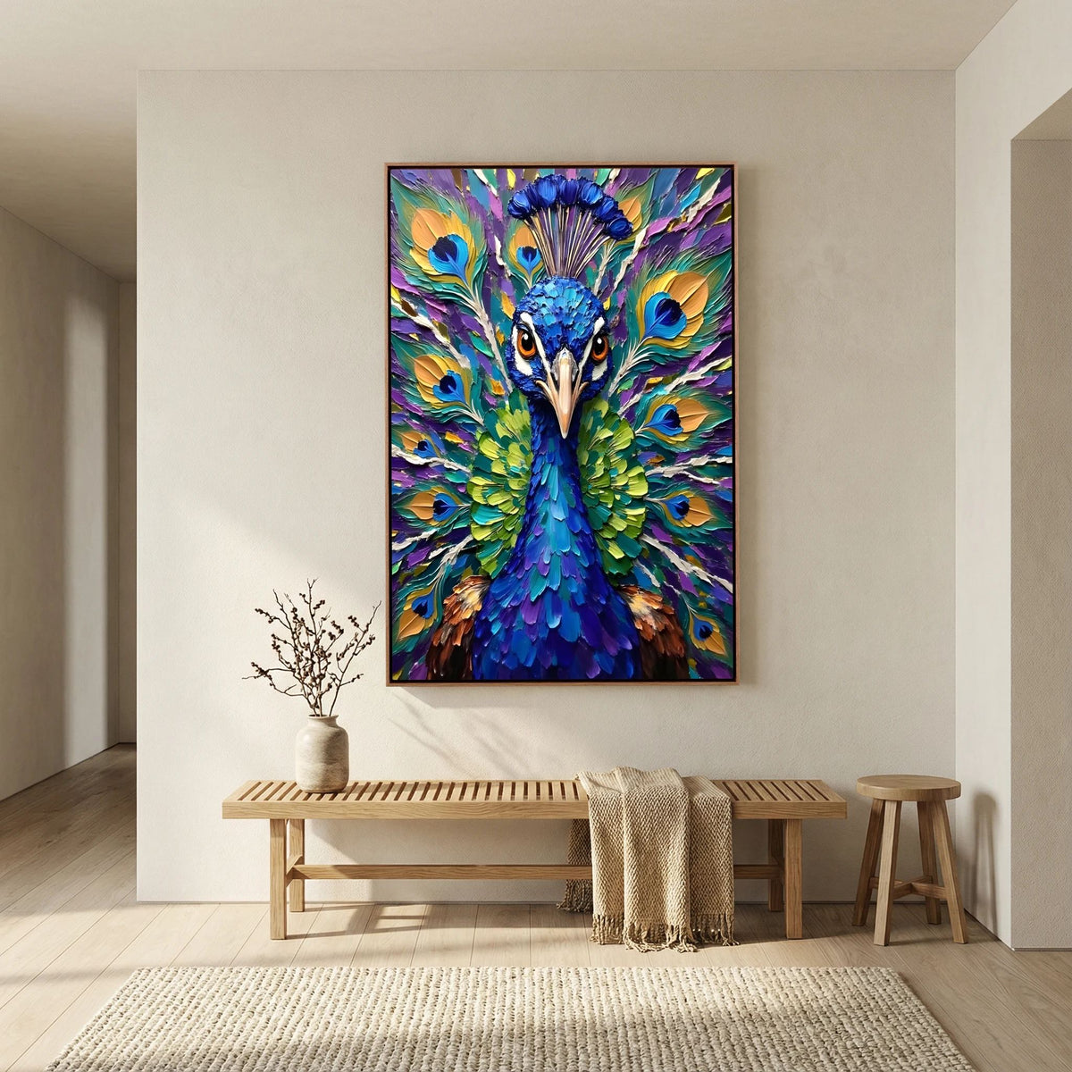 Vibrant Abstract  Oil Style Peacock Minimalist Decor
